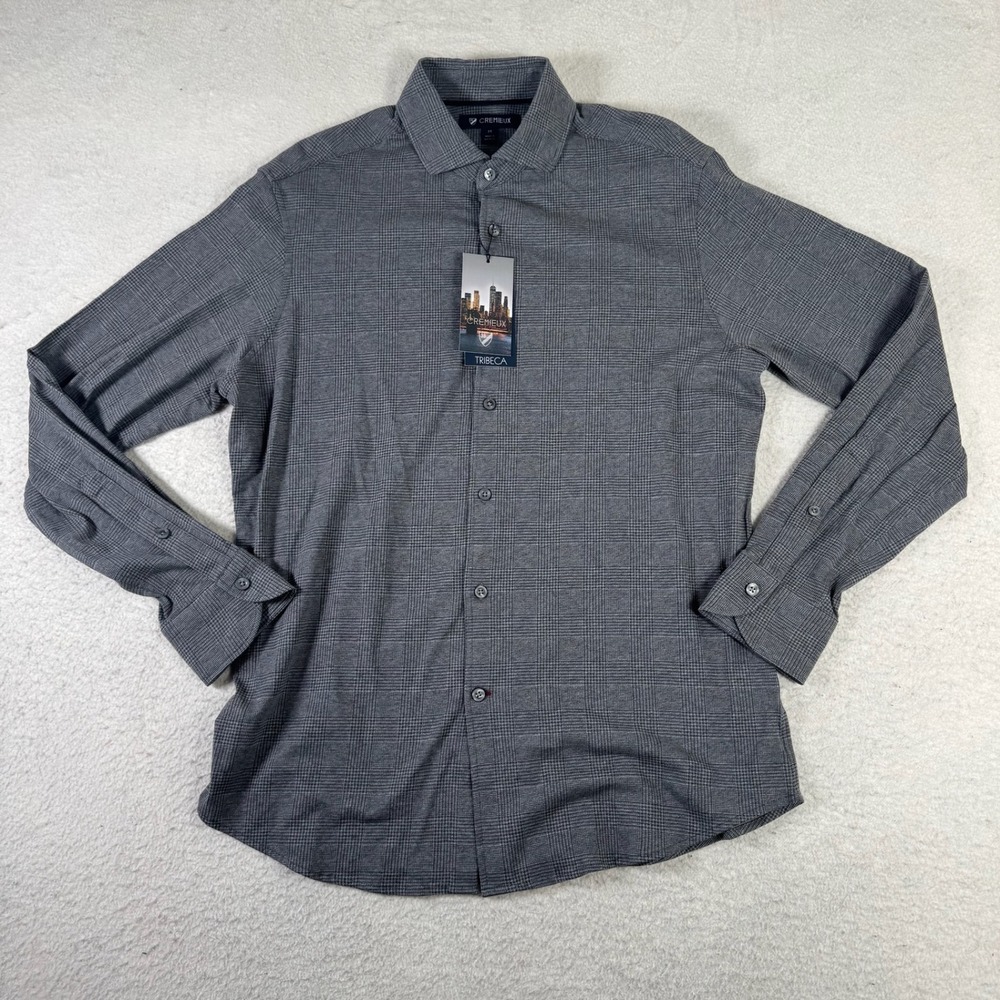 Cremieux Tribeca Button Down Mens M Grey NWT Glen Plaid Cotton Long Sleeve Shirt